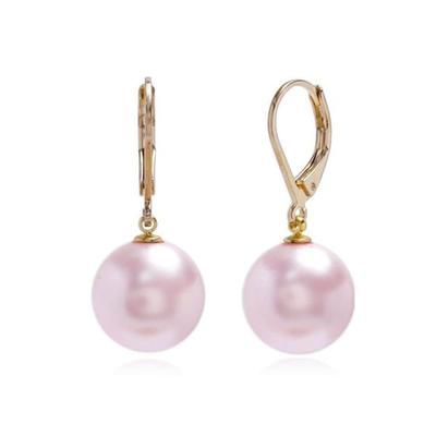 E467 12mm Rosaline Pearl Austrian Gold Leverback Earrings