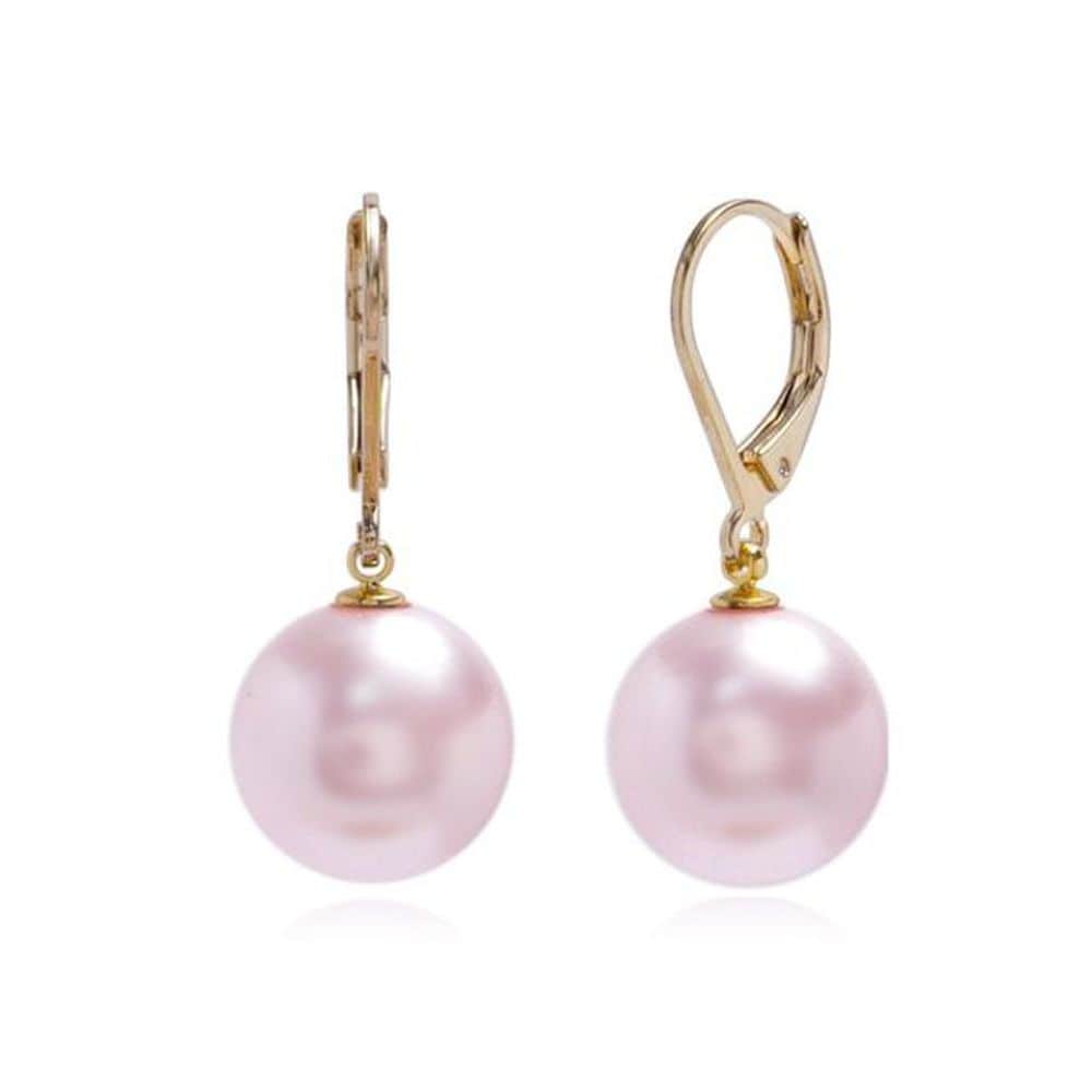 E467 12mm Rosaline Pearl Austrian Gold Leverback Earrings