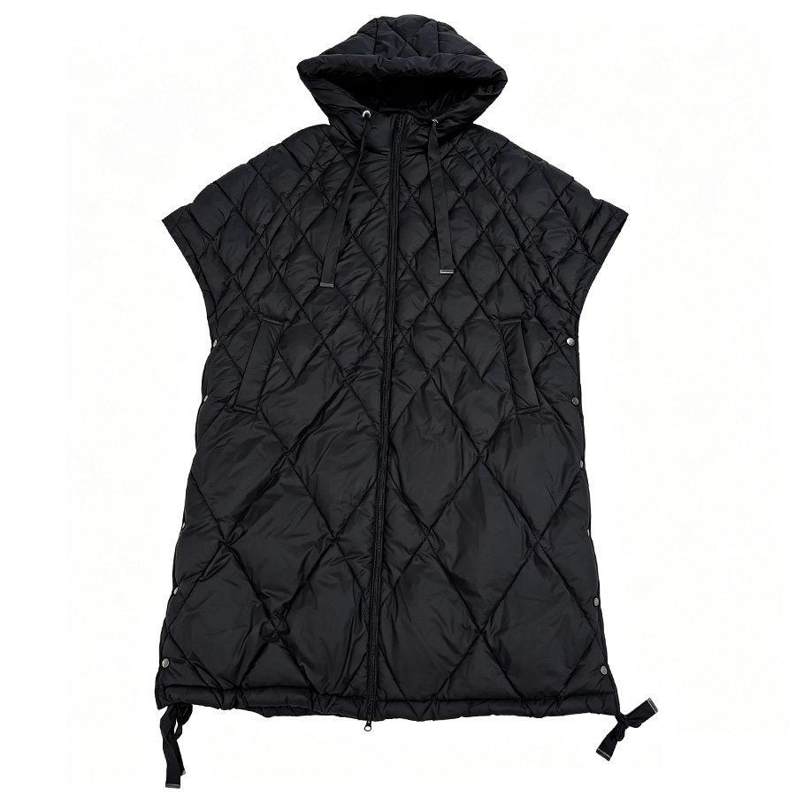 Autumn and Winter European Version Loose Large Size Hooded Rhombus Long White Duck Down Vest Warm Vest Jacket Tide