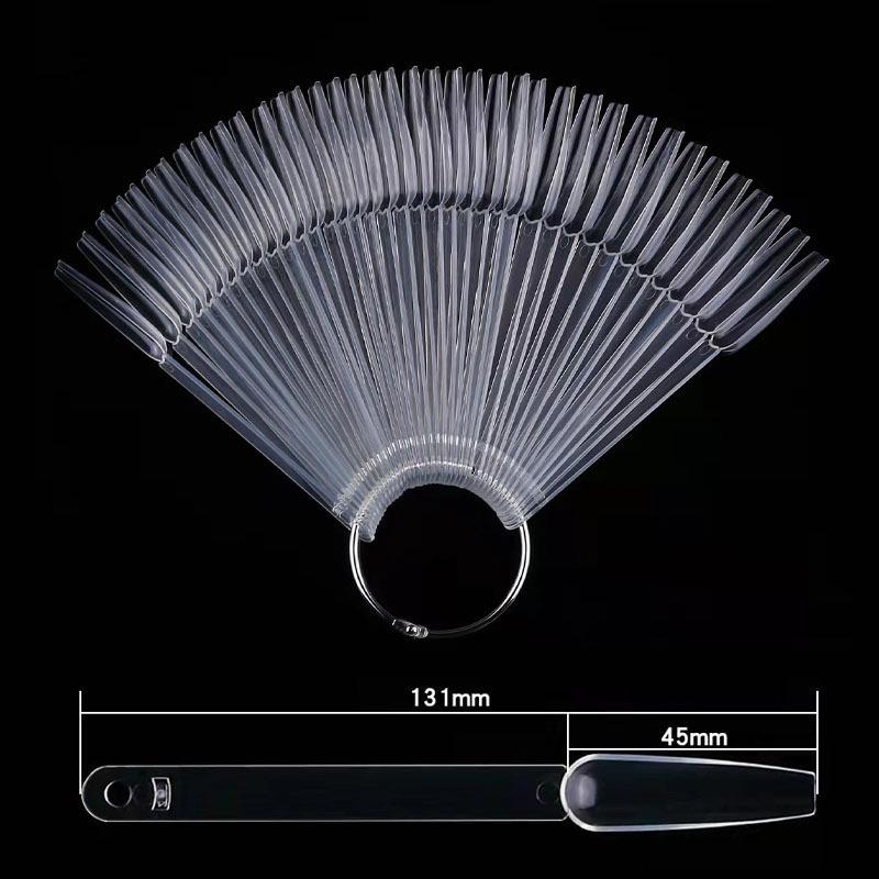 Nail Art 50-Piece Fan-Shaped Color Chart Display Board for Polish Swatches In Transparent & Natural Shades