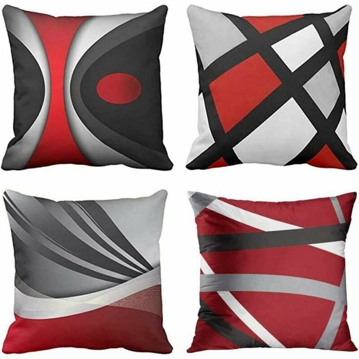 Housse de coussin - LARGEIGHT - Lot de 4 - 40x40 cm - Design moderne abstrait - Rouge et gris