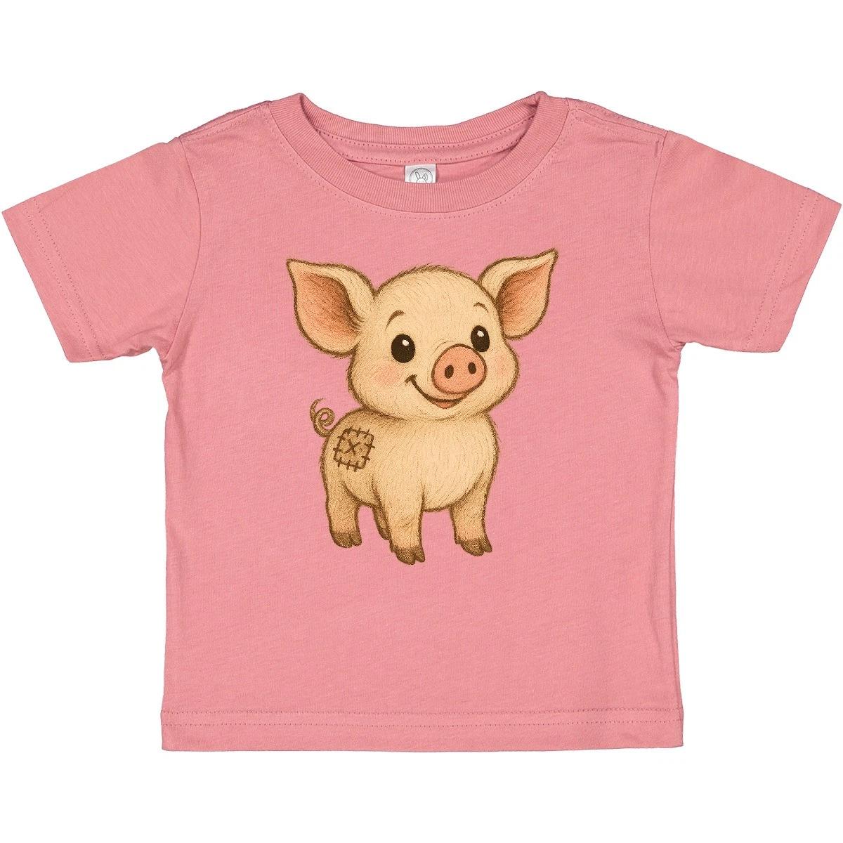 Inktastic Cute Cartoon Piglet Illustration Baby T-Shirt Pig Kids Infant Tees 150