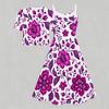 Women Plus Size Floral Printed Two Piece Set Short Sleeve Tie Front Shrug Strappy Flared Dress