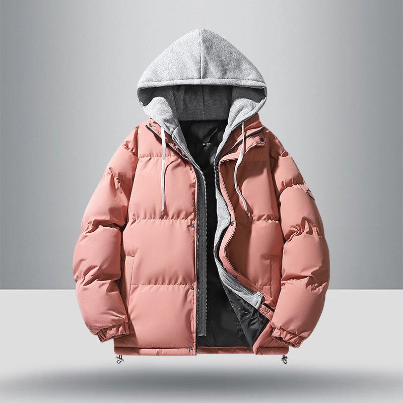 

Мужское хлопковое пальто с капюшоном, ветрозащитные куртки с капюшоном для мужчин, утолщенная хлопковая верхняя одежда с имитацией двухкомпонентного дизайна, несколько для мужчин XXXXL розовый