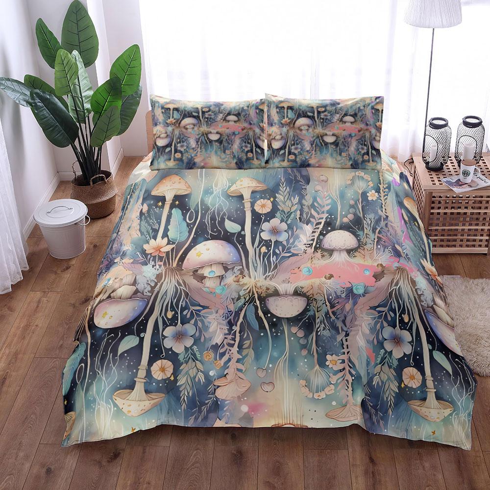 celestial mushroom Duvet Cover Set UK Single Double Queen US Twin Full King Size pkm Bed Linen Set