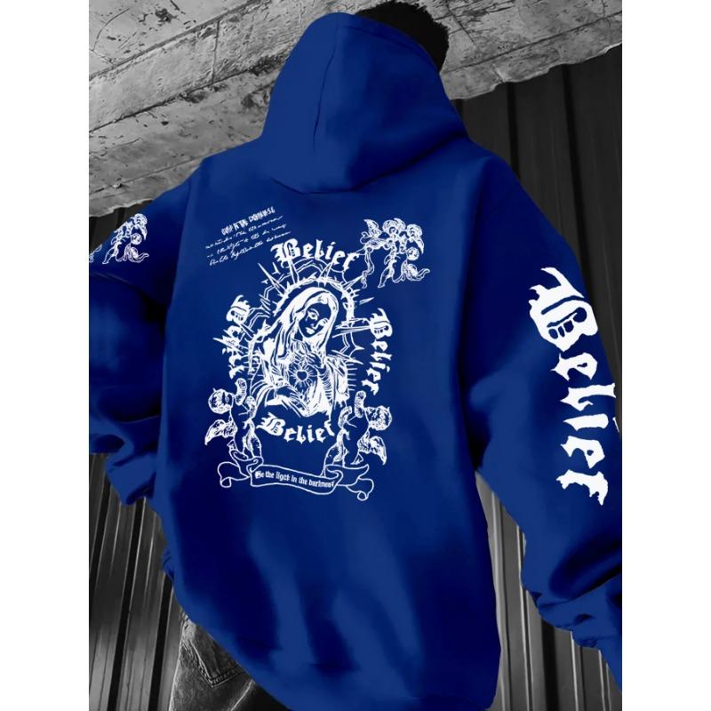 Avrupa ve Amerikan Erkek Sonbahar Modası Gotik Özgürlük Heykeli Harf Baskılı Kapüşonlu Sweatshirt Dış Mekan Sokak Çok Yönlü Üst