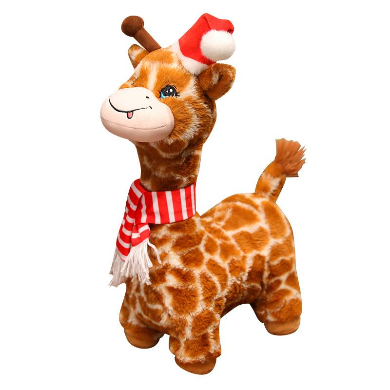 30cm Christmas Giraffe Plush Toy Kawaii Santa Hat Long Neck Deer Plush Toy Stuffed Animal Elk Party Decor Xmas Gift 30cm коричневый