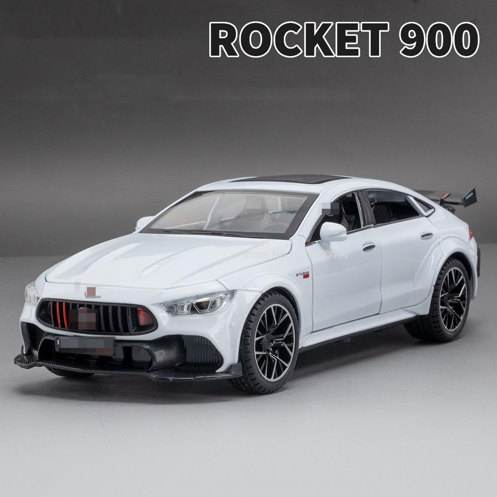 1/24 ROCKET 900 Coche de Juguete Modelo de Aleación Fundida a Presión Neumático de Goma Interior de Simulación 6 Puertas Abribles Adornos Coleccionables Coche Juguete para Niños Regalo para Niño