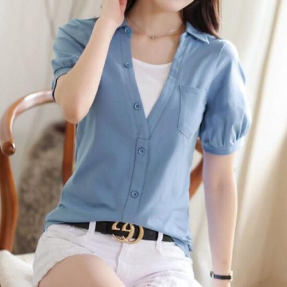 Navava Casual ShorT Sleeve Collar T shirT wiTh Puff deTail nT2374