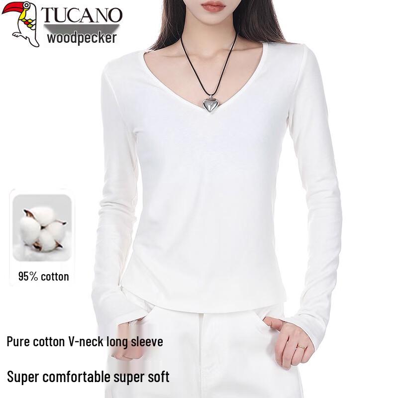 Women s V-Neck Slim Fit Long Sleeve Cotton T-Shirt M