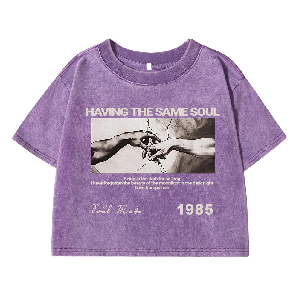 Having The Same Soul Printing Female Washed Short Tshirt Breathable T Shirt Casual Fashion Top Streetwear Tshirts Women