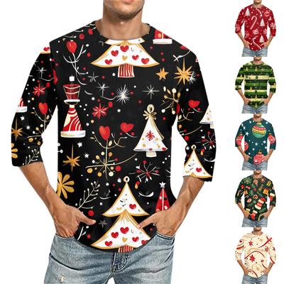 Men'S Round Neck Three-Quarters Sleeve Top Casual Fashion T-Shirt
