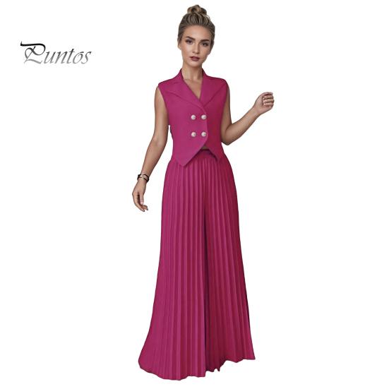 Comfortable Spring Suit Women's 2 Piece Vest Sets Sleeveless Button Crop Blazer Women Set And Wide Leg Pleated Pants Casual Business Outfits Everyday
