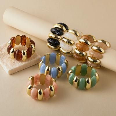 Vintage Smudging Elastic Force Bangle Geometric Wide Chunky Bracelet for Women Acrylic Hand Jewelry