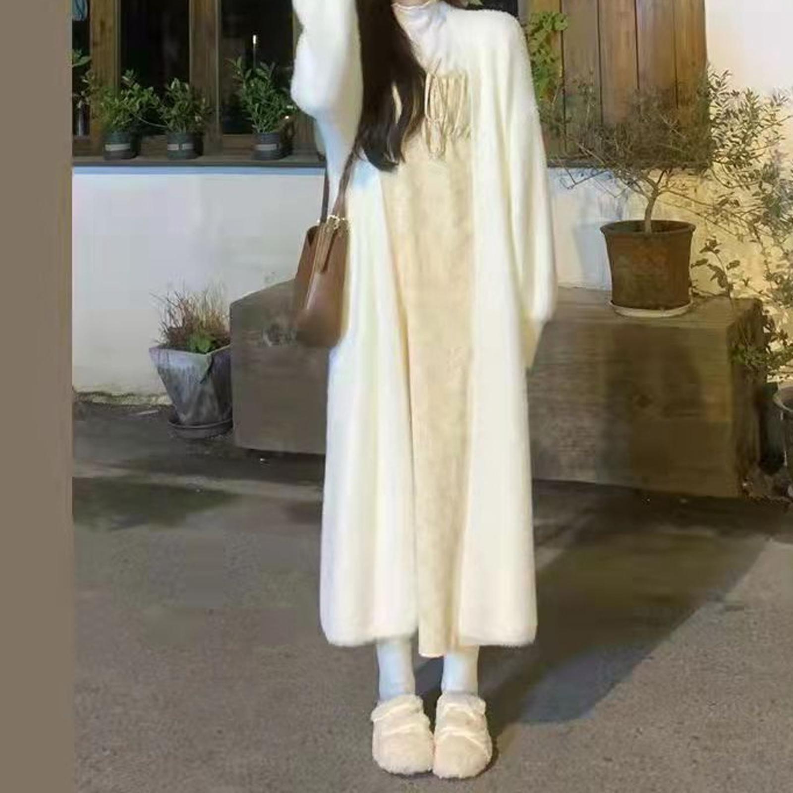 

Suwequest Faux Cashmere Cardigan Sweater Winter Loose Women Long Sleeve Long Coat Thickness Warm Knitted Outwear One Size білий