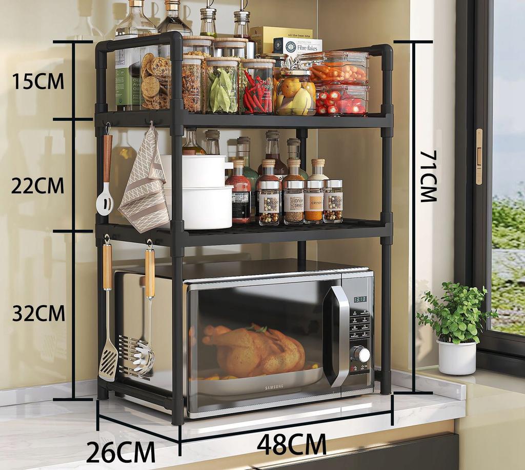 Kitchen Shelf For Microwave Organizer Cabinet Black 3 Levels 48Cm Shelf