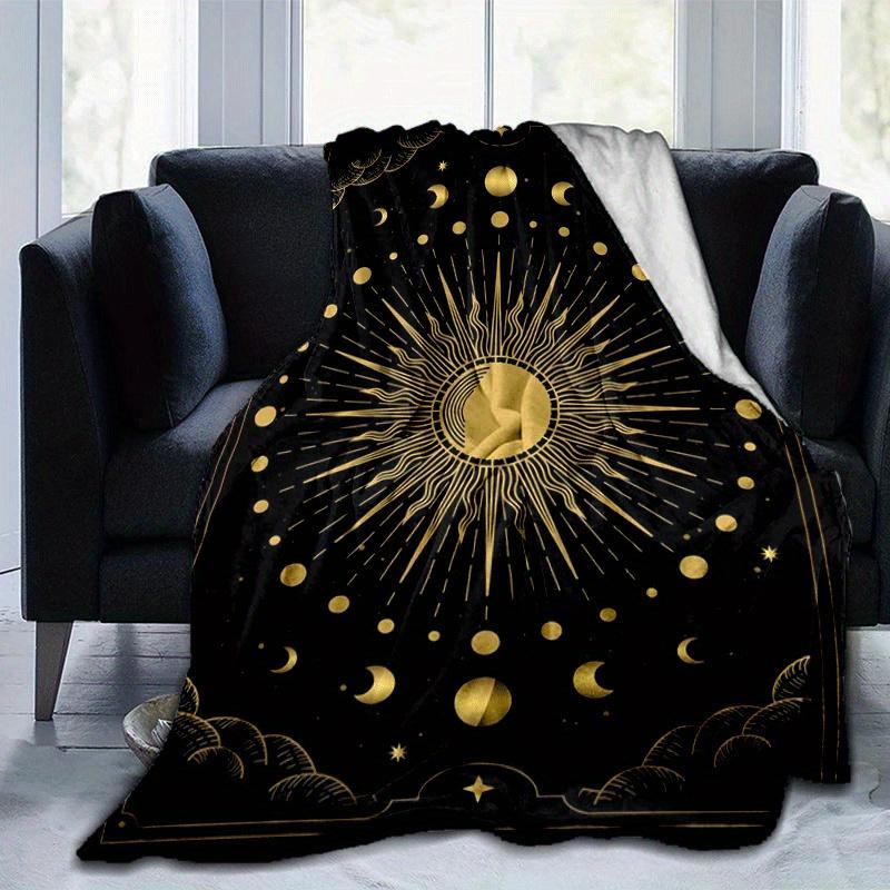 1pc Sun Stars Moon Printing Lightweight Flannel Blanket, Comfortable and Warm Blanket, for Camping Sofa Bed and Couch Office, Gift