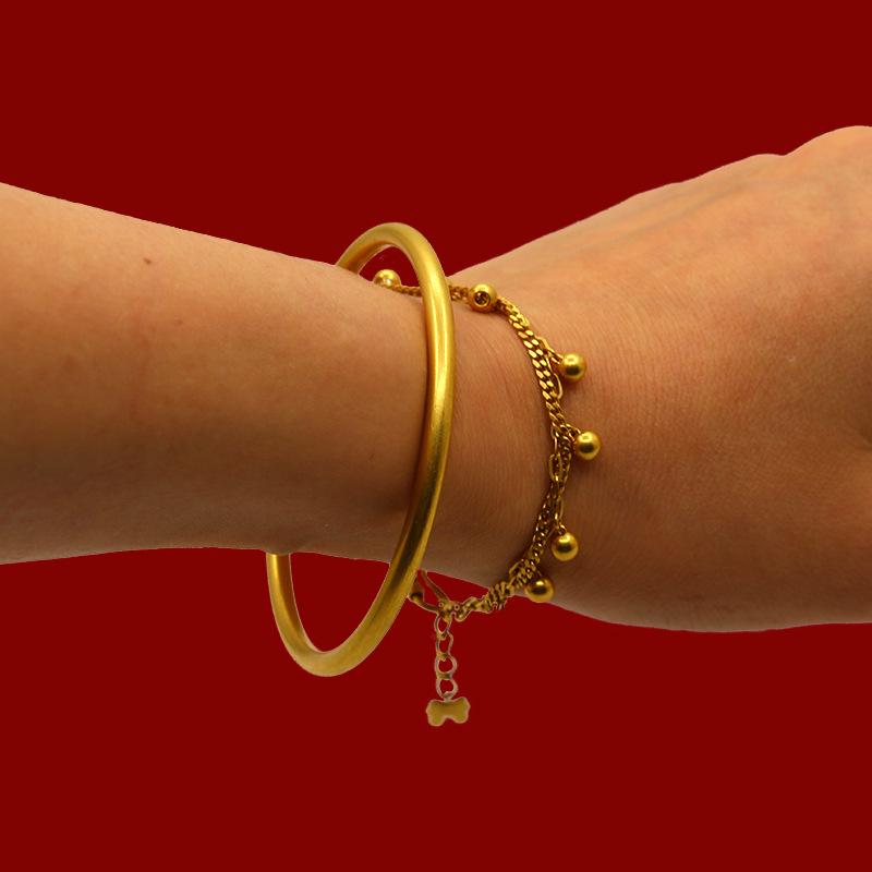 Wedding Gift Ancient Style Imitation Gold Bangle - Unisex Sand Gold Plain Band Bracelet Inspired by Internet Celebrity Style