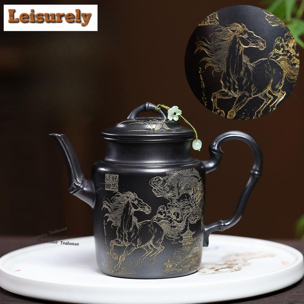 111ml Authentic Yixing Purple Clay Teapots Handmade Gold Drawing Ryoma Pot Raw Ore Stone Yellow Mud Kettle Zisha Tea Set Cha