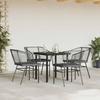 5 Piece Outdoor Dining Set with Cushions Black Poly Rattan & Glass