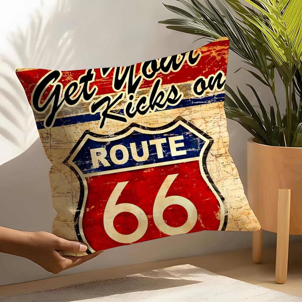 Travel Motorcycle Ride US Route Linen Cushion Covers For Decorative Sofa Home Pillows Case Car Chair Pillows Cases