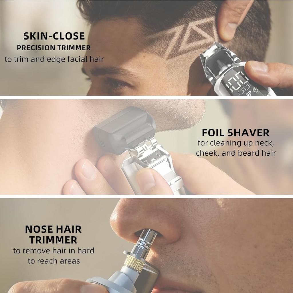 6-in-1 Professional Beard Trimmer for Men, IPX6 Waterproof Electric Shaver Razor, Cordless Body Hair Trimmer for Mustache, Nose, Type-C Mens Gooming