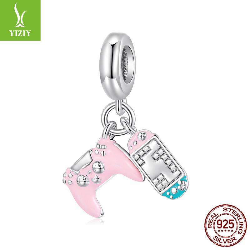 

Pink Game Console Pendant Accessories, Charm Personality Sweet Cool Wind S925 Sterling Silver Diy Beads