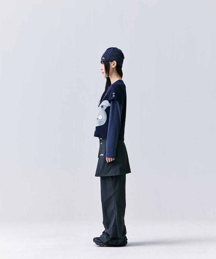 TANSANMAGNESIUM Rabbit Button Layered Long Sleeve (Navy)