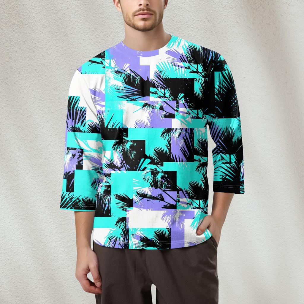 Men's Fashion Printed Round Neck 3/4 Sleeve Tops T-Shirt