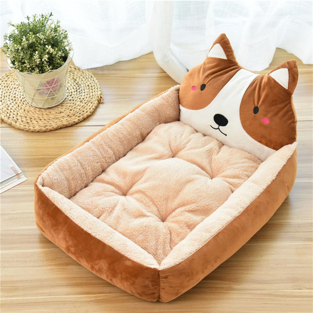 Cartoon Dog Bed Winter Warm Cute Washable All Seasons Pet Kennel Bed for Dogs Cats Pets Coffee