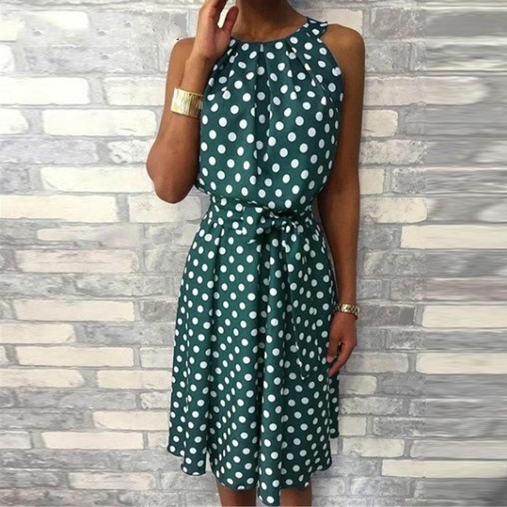 Women's Fashion Polka Dot Sleeveless Strapless Round Neck Casual Loose Dress