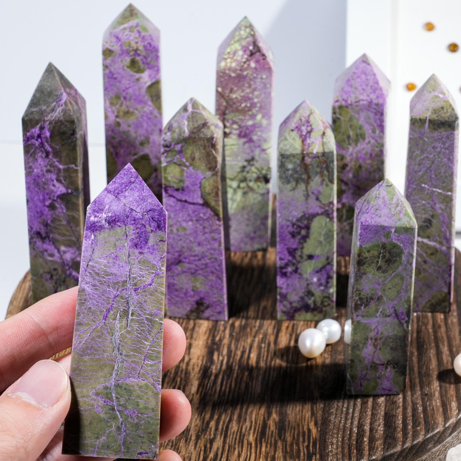Purple Atlantisite Gemstone Tower Meditation Tetrahedron Atlantisite Natural Crystal Tower Points (as the picture,One Size)