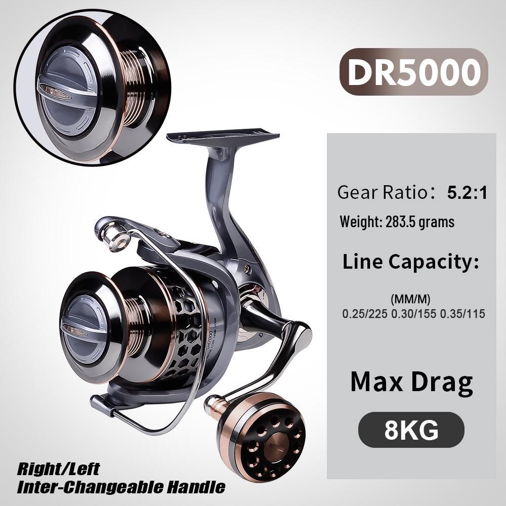 All-Metal Long Cast Spinning Fishing Reel with Lure and Line Compatibility