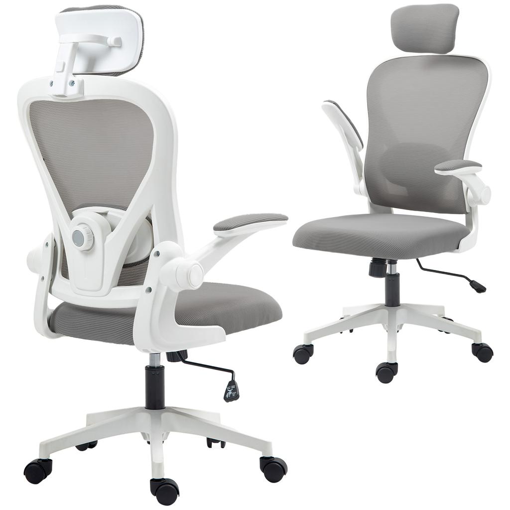 Office Chair Ergonomic Desk Chair with Flip-Up Armrests, Adjustable Lumbar Support Gray