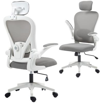 Office Chair Ergonomic Desk Chair with Flip-Up Armrests, Adjustable Lumbar Support Gray