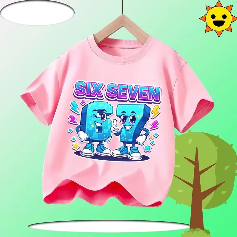 Kids Pink SIX SEVEN 67 Gradient Graphic TShirt Soft Cotton Cute Tee for Girlsdf0174