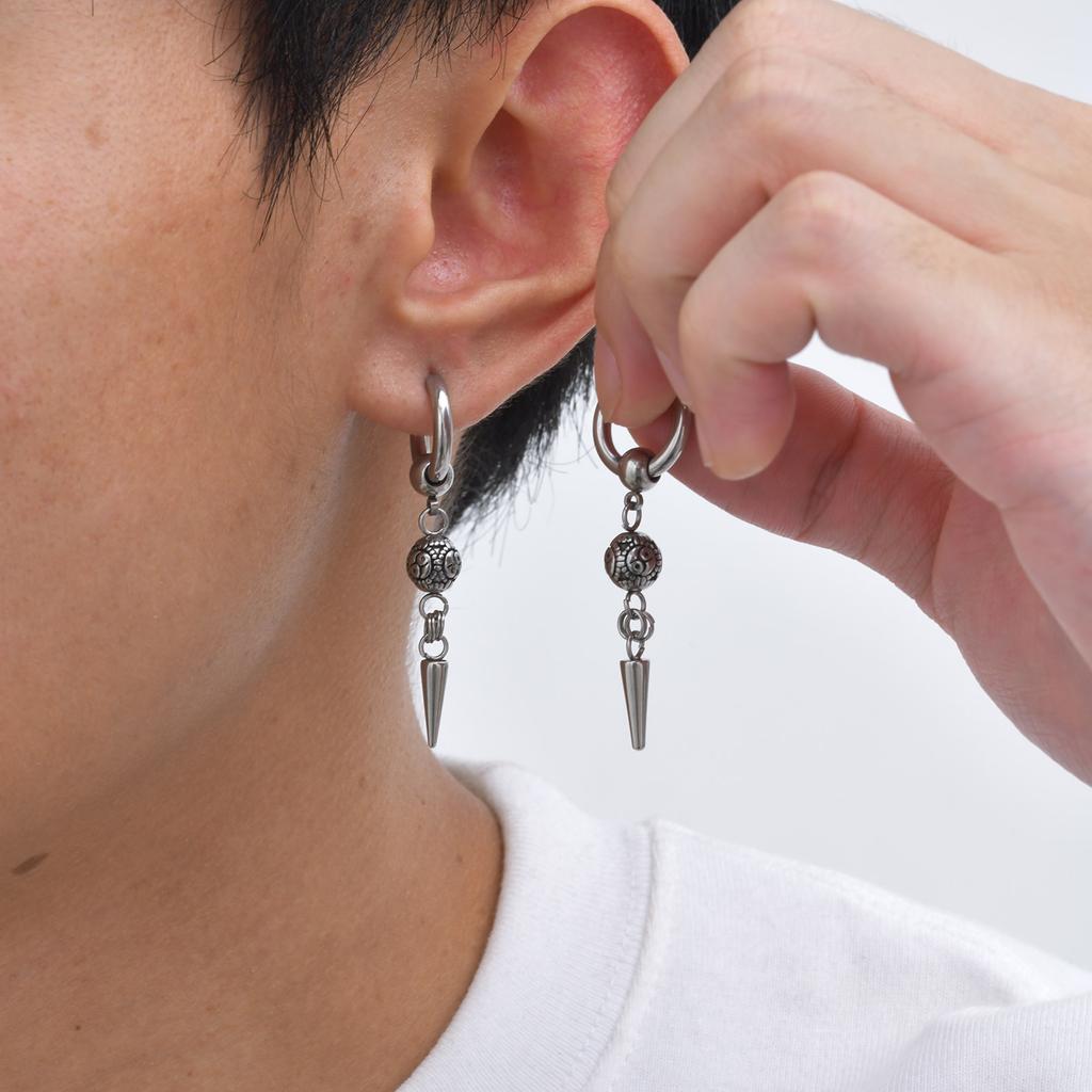 Vintage Fashion Punk Gothic Cone Pendant Earrings for Men, Stainless Steel Silver Color Drop Earrings, Retro Hip-hop Jewelry