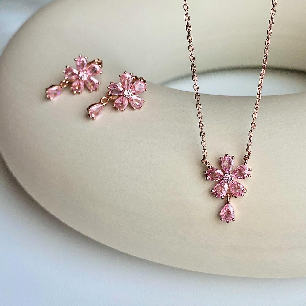 Monograph Callia Necklace Mgnl0392 14K Gold Plated (Rose Gold + Pink Cubic Zirconia)