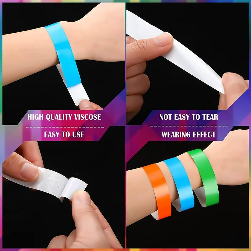 600 Counts Paper Wristbands Neon Wrist Bands Waterproof Hand Bands for Events Concert Neon Colored Adhesive Wristbands for Party