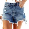 2024 European & American Style Handmade Distressed Fringed Denim Shorts for Women
