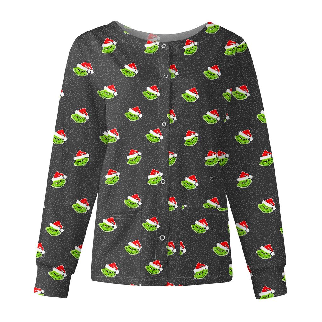 Women's Casual Fashion Long-Sleeve Single-Breasted Christmas Print Jacket