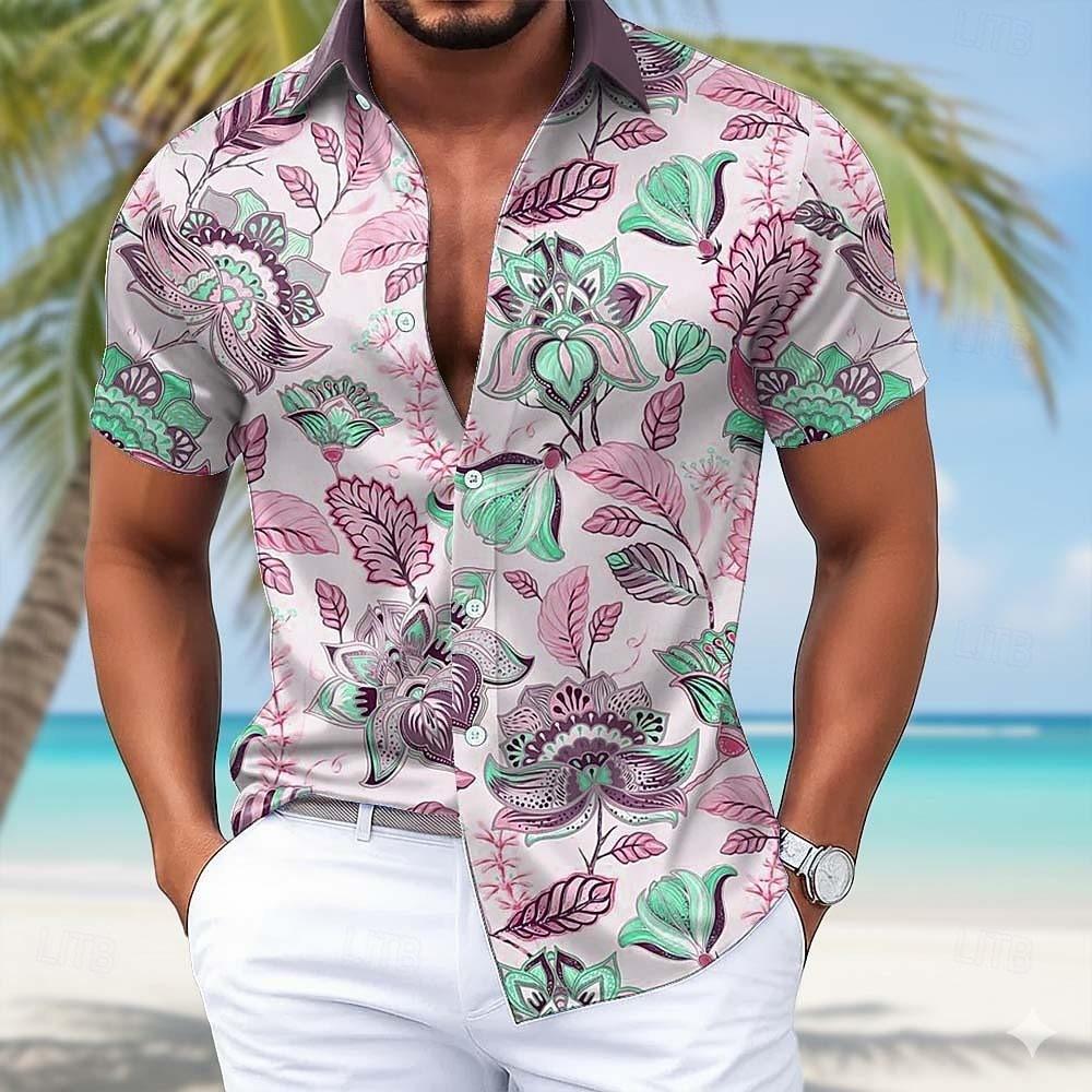 Men's Flower 3D Printed Short Sleeved Shirt Wholesale and Summer Men's Casual Shirt