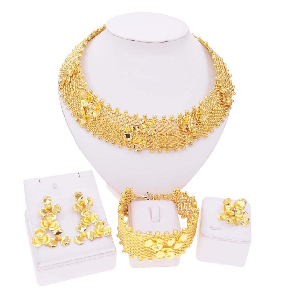 

Комплекты ювелирных изделий для женщин, оригинальное бразильское позолоченное ожерелье 24 К, круглое нежное ожерелье с вырезом, роскошное ожерелье, браслет