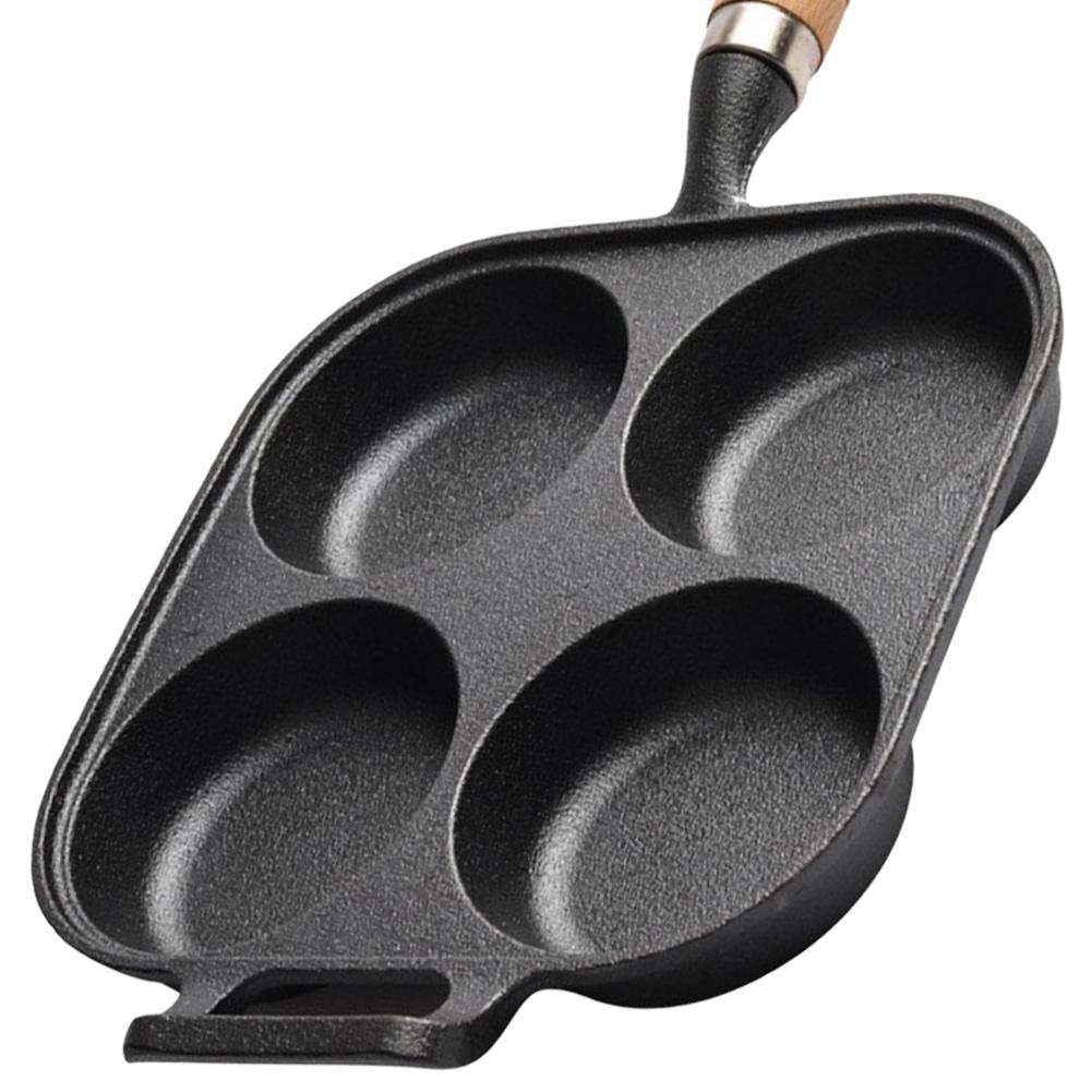 Versatile Four Hole Cast Iron Omelet Pan Heart-Shaped Non Stick Breakfast Frying Pan for Eggs and Pancakes