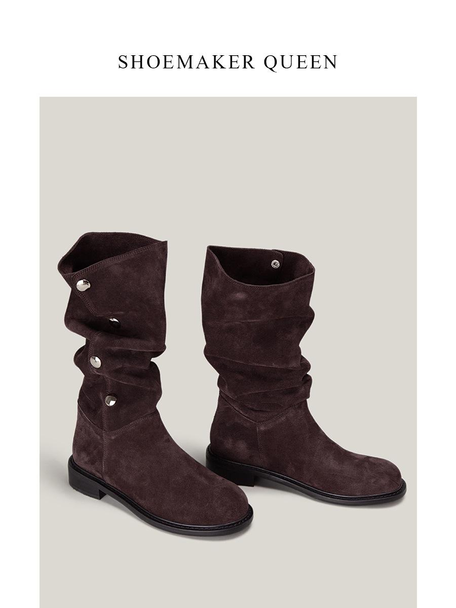 

Popular Maillard medium tube short boots children 2025 new autumn western cowboy stack boots thick-soled Martin boots single boots 40 тёмно-рыжий