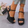 2025 Frühling und Sommer neue dicke Ferse High Heel Fischmaul Sandalen Damen Koreanische Version Mode Ein-Wort Schnalle mit Plateau Außenhandel Damen
