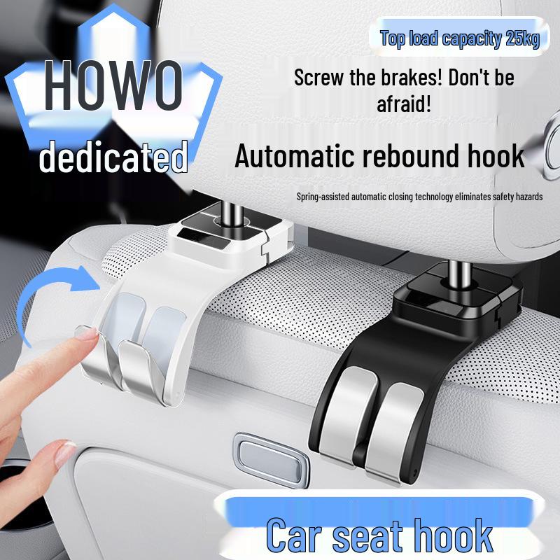 Universal Car Seat Storage Hooks for Howo: Multi-Functional and Automatic Recyclable Design.