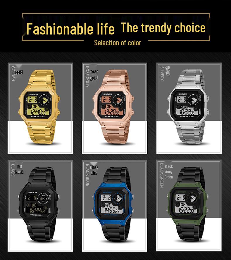SANDA Men's Waterproof Multifunctional Steel Band Electronic Watch