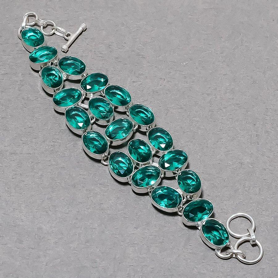 Apatite Quartz Oval Shape Gemstone Bracelet Adjustable Link Handmade Jewelry 8"