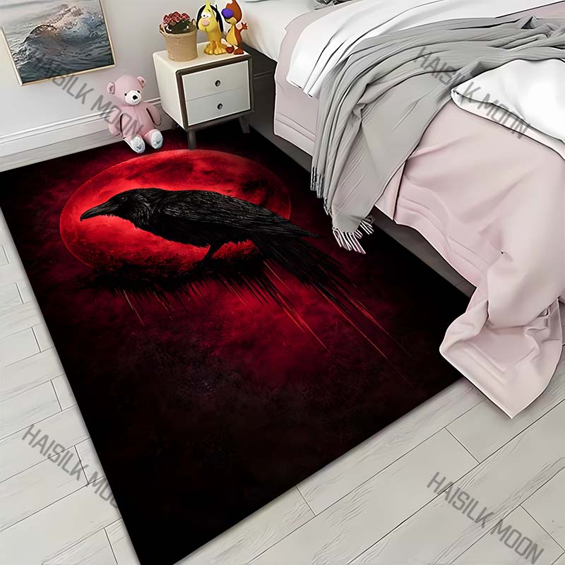 Black raven perched blood-red moon night Print Carpet for Living Room Bedroom Sofa Home Decor Rus Non-slip Floor Mat Luxury Gift 40x60cm